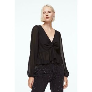 H&M Balloon sleeve Peplum Sheer Blouse in Black Size Small